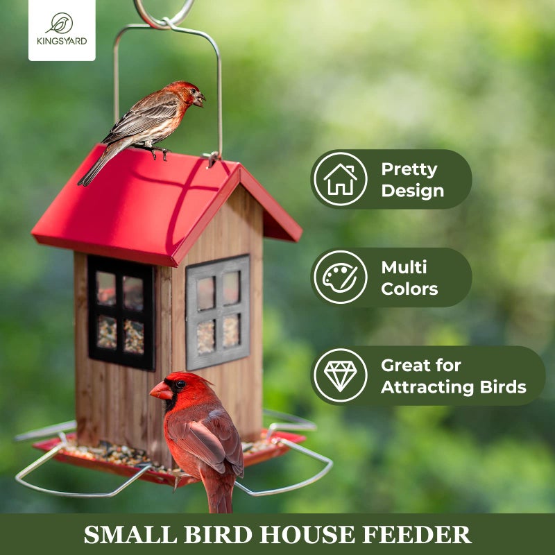 Kingsyard Cute Bird House Feeders for Outside, Hanging Metal Bird Feeder with 4 Ports, Outdoor Garden Yard Decorations for Cardinals Finches Chickadees Goldfinches & Sparrows Birds Watching - Image 2